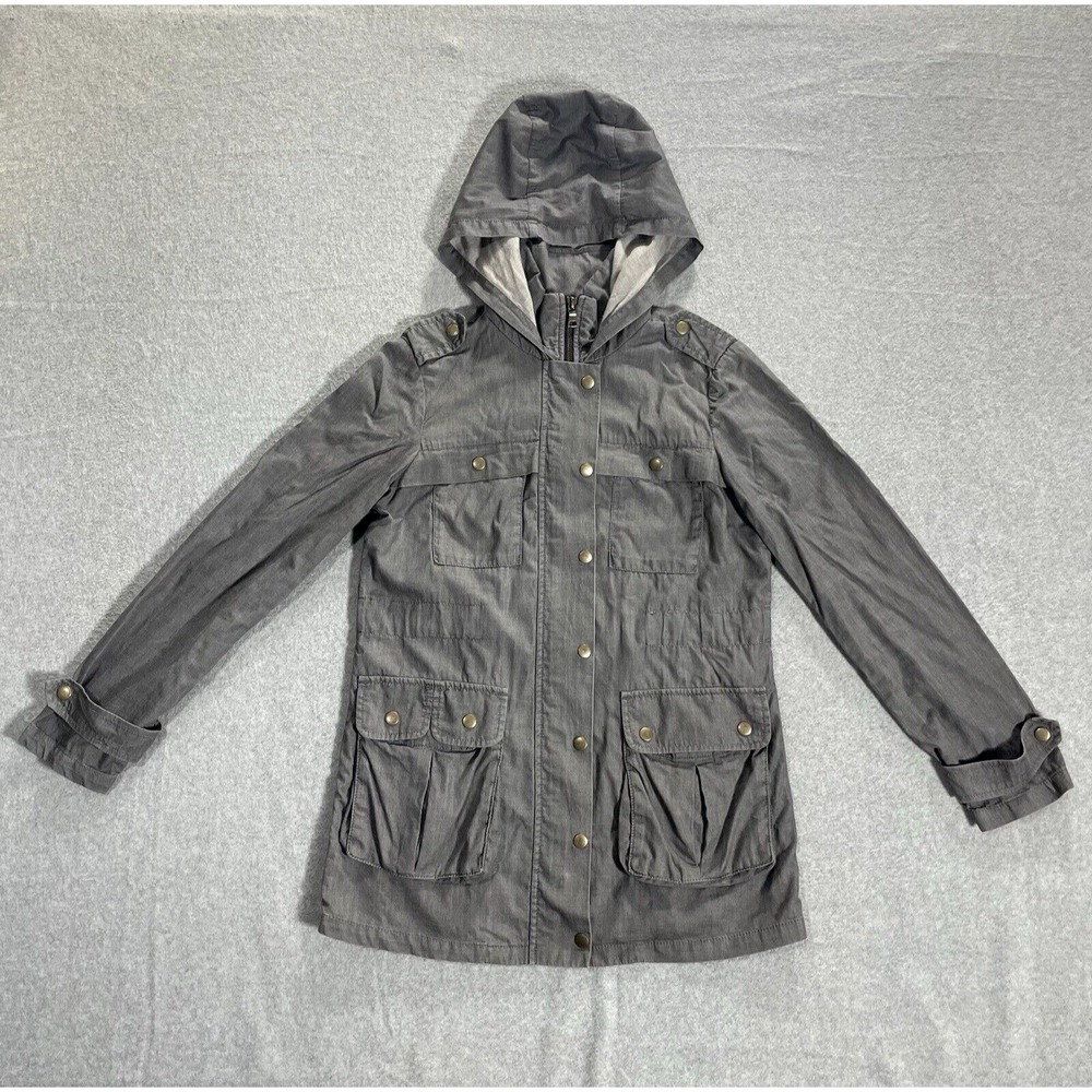 Republic Banana Jacket Hooded Full Zip Coat XS Womens Snap Gray Military Pockets